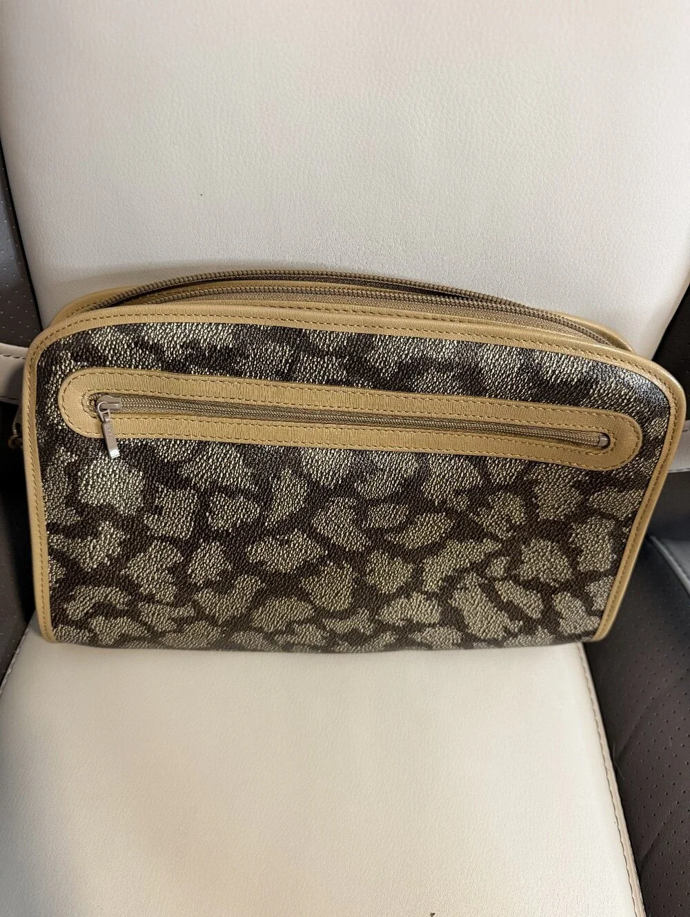 Yves Saint Laurent Black and Tan Patterned Wristlet Clutch